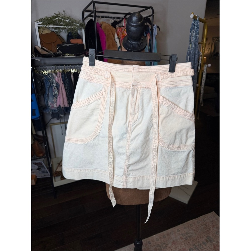 Anthropologie Pilcro and the Letterpress Peach Cotton Mini Skirt Belted‎ Size 2